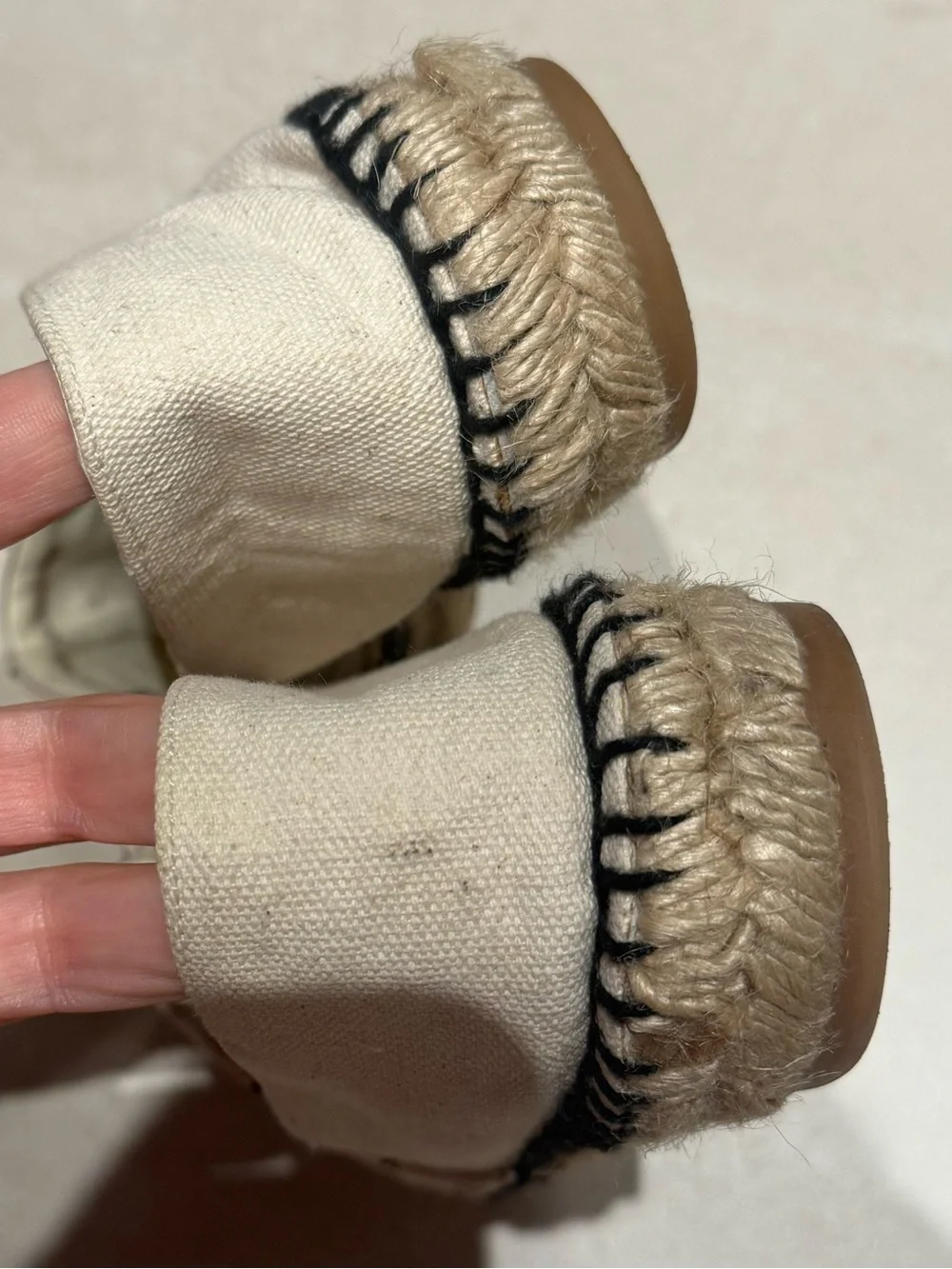 CHANEL Beige Quilted Espadrilles with Black CC Emblem